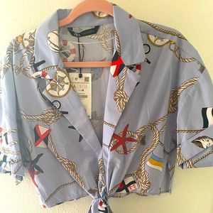 Zara nautical tie front top Large NWT
